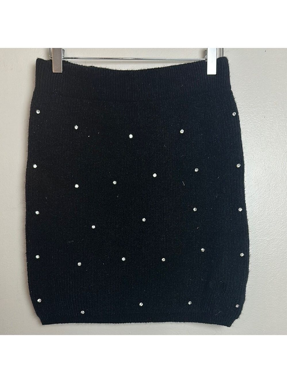 Mainstrip Knit Rhinestone Bejewelled Elastic Waist Pull-On Mini Skirt